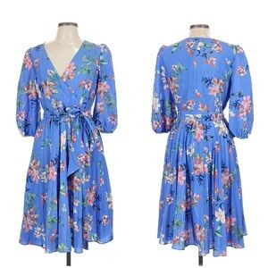 Eliza J blue floral casual wrap dress sz 12 petites